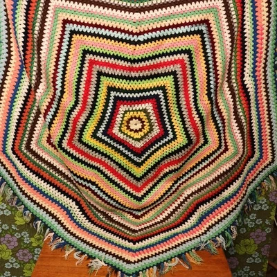 Star Shaped Knitted Colourful stripy knitted blanket throw - Image 1 of 4