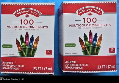 Holiday Time 100 Multicolor Mini Lights, Green Wire, Indoor/Outdoor, 2 Packs - Image 1 of 4