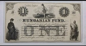 1852 Hungary Hungarian Fund New York $1 One Dollar Obsolete Note - Picture 1 of 3