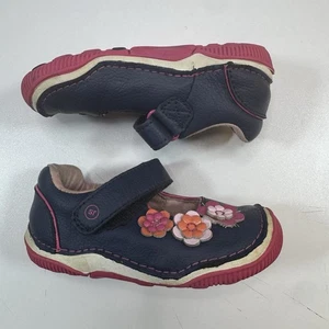 Stride Rite Toddler Girls Shoes Size 6W Mary Jane Navy Pink Flower Leather - Picture 1 of 24