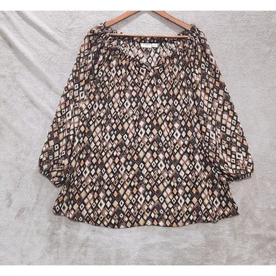 Blusa Cato Mujer Marrón Estampado Geométrico Manga Larga Globo Talla 18/20 Fluida Foto 1 de 4