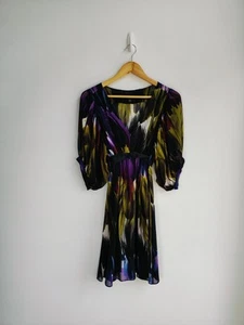 Ted Baker Size 8 Dress Knee Length Purple Green Floral Print Short Sleeve - Picture 1 of 16