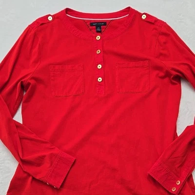 Blusa Tommy Hilfiger vermelha manga longa com botões dourados - Imagem 1 de 4