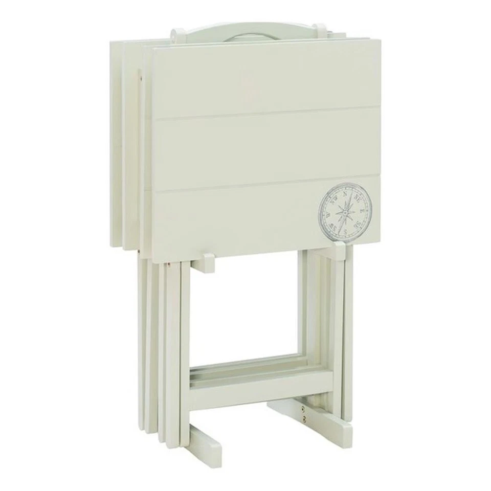 Linon Lorie 5 Piece Tray Table Set Planked Top with Compass Design in Gray Wood - Image 1 of 4