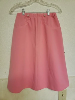 Vintage 1970s Pink Skirt Bubblegum Barbie Core Easter Knee Length Medium Buttons - Image 1 of 4