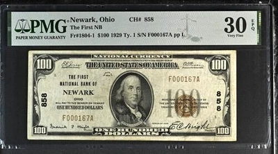 1929 $100 NEWARK, OHIO First National Bank PMG 30 EPQ - Image 1 of 2