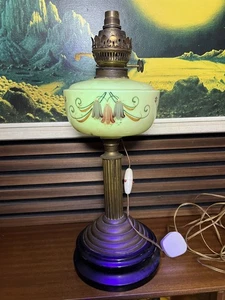 Viktorianische antike Art Deco Uranglas Öllampe Elektrik ungeprüft - Bild 1 von 17