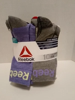 Meias femininas Reebok Pro Series acolchoadas tripulação pacote com 10 tamanho estendido 9-12 - Imagem 1 de 4