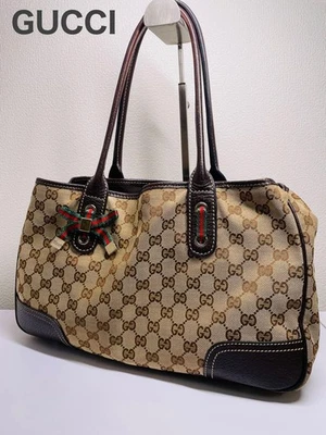 Gucci Canvas Tote Bag Beige GG Pattern Authentic Used Large Capacity - Image 1 of 4