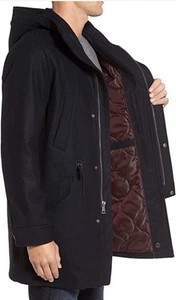 Cole Haan Men's size L Wool Melton Anorak Hooded Jacket Black full zip insulated - Picture 1 of 15