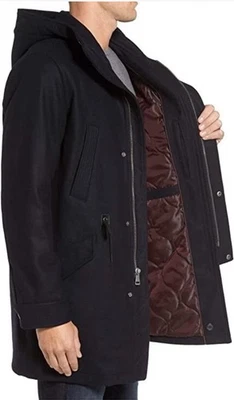 Cole Haan Men's size L Wool Melton Anorak Hooded Jacket Black full zip insulated - Image 1 of 4