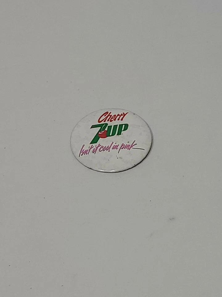 VINTAGE 3"  7-UP - Cherry Isn't It Cool In Pink Button - Image 1 of 3
