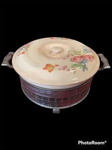 Paden City Pottery Co Rose Pattern Lidded Dish with Carry Stand - 1940 - Picture 1 of 11