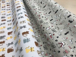 Lino Look mezcla algodón gatos perros material impreso 140 cm de ancho cortinas artesanales - Imagen 1 de 9
