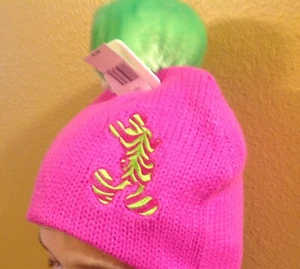 Combo de Bufanda Sombrero Tejido Mickey Mouse Rosa Caliente Neón Verde Pom Pom - Imagen 1 de 4