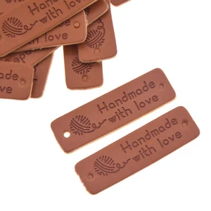 24X Handmade with Love Labels Tags PU Leather Clothing Sewing Handwork Supplies - Picture 1 of 8