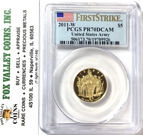 2011-W $5 Proof Gold U.S. Army Commemorative Coin PR70 DCAM PCGS FIRST STRIKE! Cover