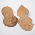 Mexican Aztec Mayan Tribal Red Terracotta Clay Pottery Mask Pair Wall Decor