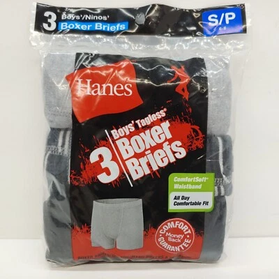 Paquete de 3 calzoncillos boxer sin etiquetas Hanes para niños talla S 6-8 grises tonos cómodos suaves Foto 1 de 4