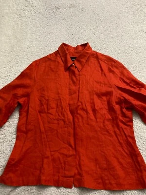 Jones New York Women Linen Long Sleeve Button-Up Shirt Orange Size 16 - Image 1 of 4