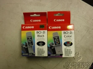 Lot of 2 New Sealed Box Genuine OEM Canon BCI-21 Black BCI-21 Color Ink - Picture 1 of 10