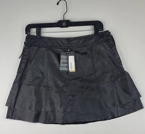 Rachel Zoe minigonna donna 6 pelle di agnello nera Venezia foderata a strati $450 nuova - Foto 1 di 24
