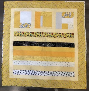 Baby Quilt Handmade Yellow Patchwork 40"x38" Blanket Butterfly Flower Bugs - Picture 1 of 6