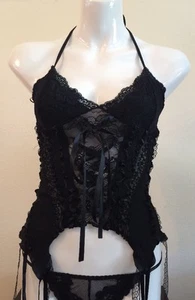 New Designers Sexy Lace Halter Top Black Sz S/M "Resille" Made In France Hot - Picture 1 of 8