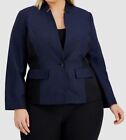 $120 LE Suit Women's Blue One-Button Star-Collar Blazer Jacket Plus Size 16W