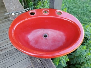 Vtg Old KOHLER K-2904 Red Cast Iron Drop In Oval Bathroom Sink Overflow 2904 - Picture 1 of 12