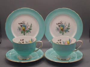 Aynsley Fine English Hueso China 2 Tríos Juegos Pato Huevo Azul Decoración Floral - Imagen 1 de 4