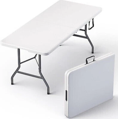 Used 6-Ft Plastic Folding Table - Ideal for Indoor/Outdoor Dining & Party Use - Image 1 of 4