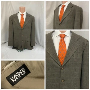 Kasper Blazer Sport Coat Mens 40R Brown Check Silk Wool 3b No Vent YGI P1-867 - Picture 1 of 12