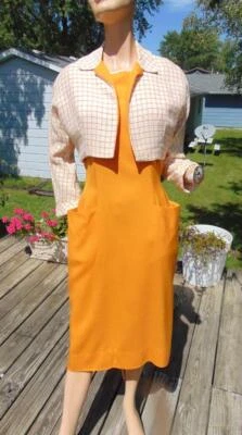 Vestido y chaqueta bolero vintage años 50 algodón mandarina lino 29 W Foto 1 de 4