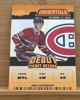 Juraj Slafkovsky  2022-23 UD Credentials Debut Ticket Access Orange 31/149 - Image 1 of 2