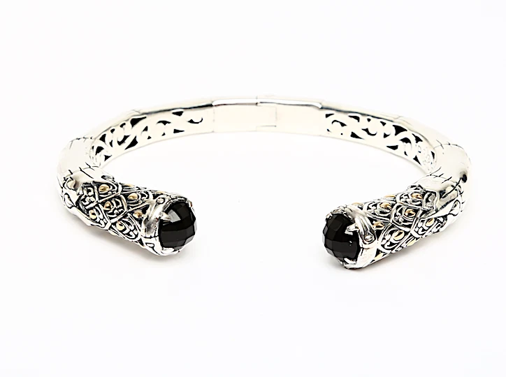 Brazalete Philip Gavriel de oro amarillo de 18 quilates y plata de ley de ónix negro W1144 Foto 1 de 4