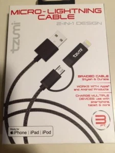 Micro Lightning 2-In-1 Design USB 2.0 Cable For Charging 3FT - Picture 1 of 3