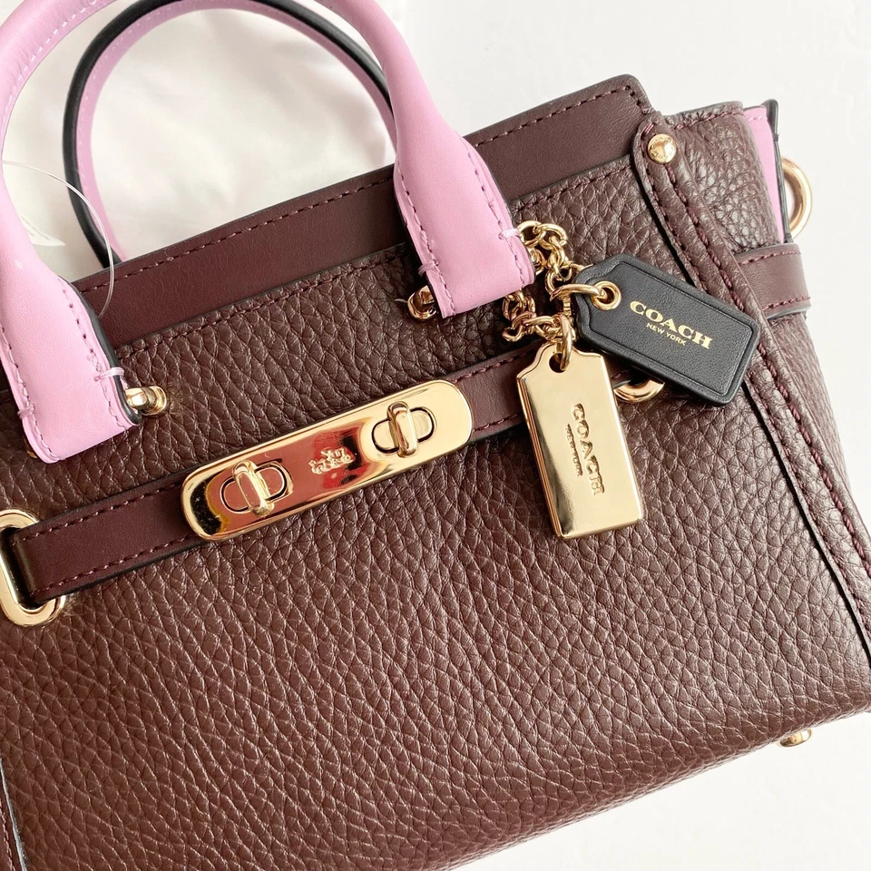 Coach Swagger 20 Crossbody Colorblock 35954 Pebbled Leather OxBlood Dust Bag