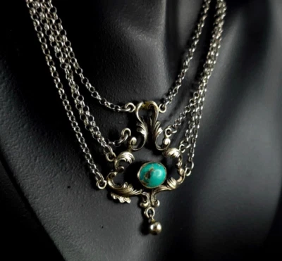 Kette Silber 835 Collier Türkis Tracht Designer - traumhaft schön - Bild 1 von 4