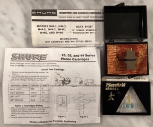 SHURE M44C INITIAL RELEASE CARTRIDGE AND NEW LATER VERSION N44C STYLUS IN CASES - Picture 1 of 12