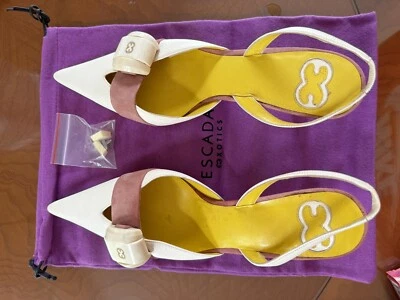 ZAPATOS DE CUERO ESCADA EXOTICS VALENCIA CREMA BECERRO Y CUERO GAMUZA ROSA TALLA 39 Foto 1 de 4