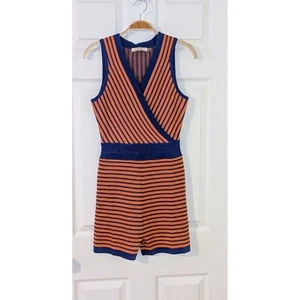 De Lovest Knit Romper Striped Sleeveless Shorts Casual Party Orange Blue M NWT - Picture 1 of 8
