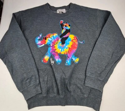 Riot Society Mens Size Small Gray Sweatshirt With Tye-Dye Elephant And Panda - Image 1 of 4