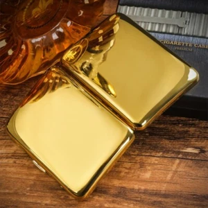 Gold Mirror Metal Cigarette Case Pocket Holder Smoking Box For 8mm Cigarettes - Picture 1 of 10