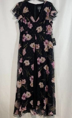 Adrianna Papell Women Black Floral Metallic Jumpsuit Dress Size 10 NWT - Image 1 of 4