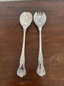 Bait Of Vintage Silver Plated Kings Pattern Berry Salad Servers - Picture 1 of 8