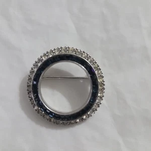 CINER Zaffiro Blu Canale Set Strass Cerchio Spilla Firmato Vintage Gioielli - Foto 1 di 17