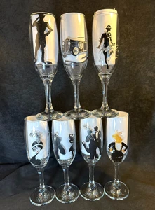 Hand Painted Roaring Twenties Champagne Glasses Set of 7 - Picture 1 of 7