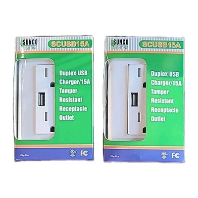 2 SUNCO Duplex USB Charger/15A Tamper Resistant Receptacle Outlets W/Wall-Plates - Image 1 of 4