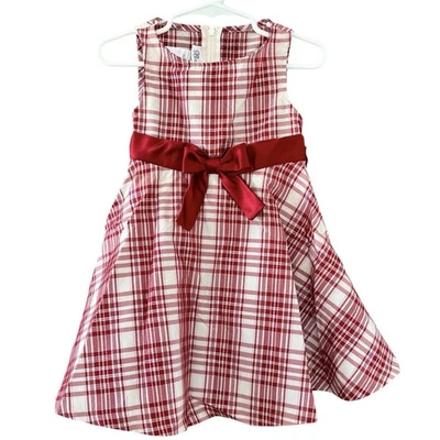 Bonnie Jean Toddler Girls Size 2T Red Ivory Metallic Silver Plaid Holiday Dress - Image 1 of 4